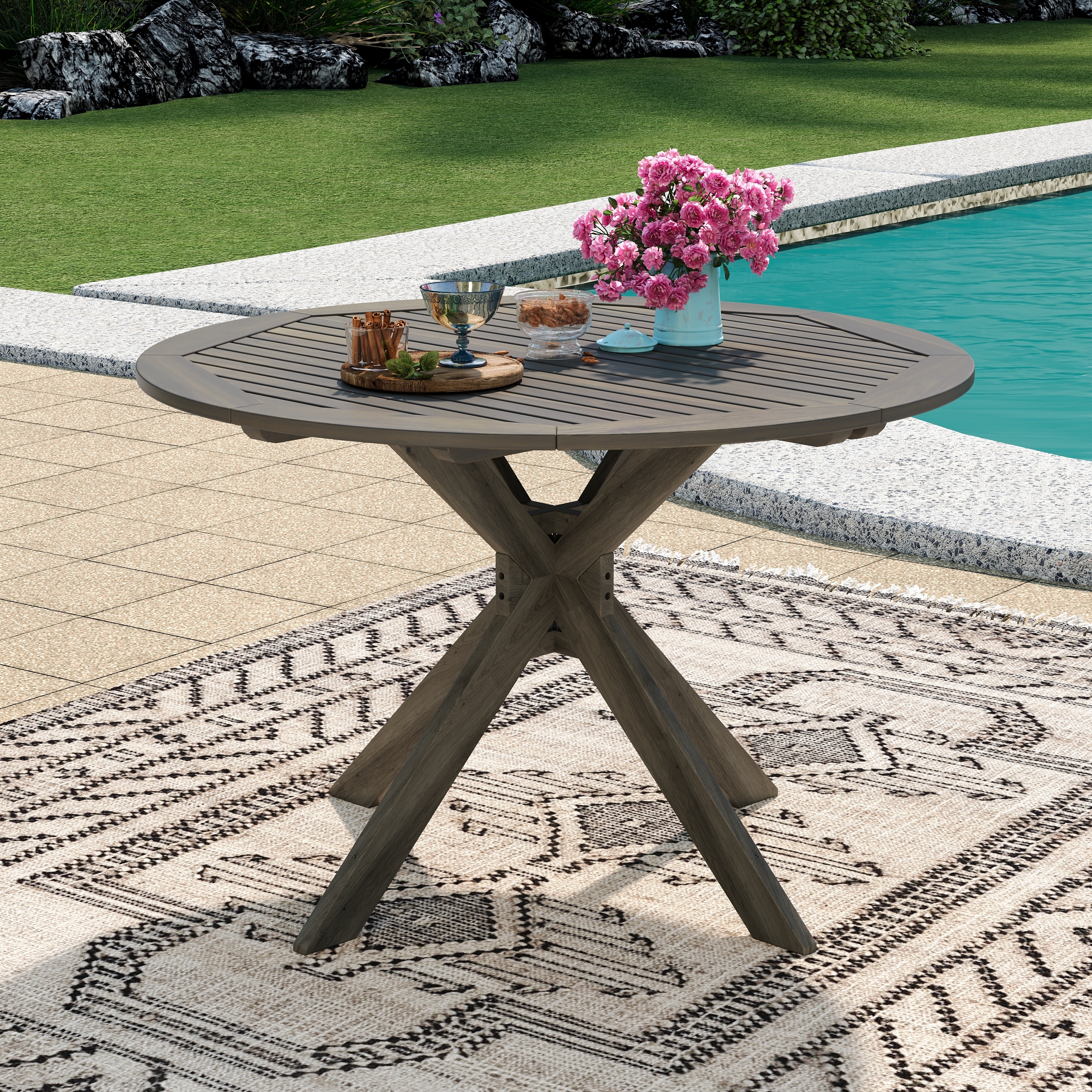 Stamford Outdoor Round Acacia Dining Table by Christopher Knight Home - 47.25" L x 47.25" W x 30.00" H