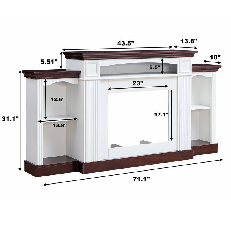 Farmhouse Style Fireplace TV Stand, for 70-inch TV with Electric Fireplace Rack and 4 Shelves, for Living Room or Bedroom