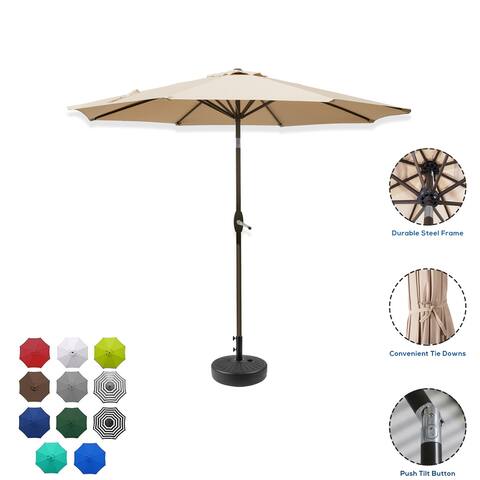 Holme 9-foot Patio Umbrella with Tilt-and-Crank and Black Base Weight Stand Included