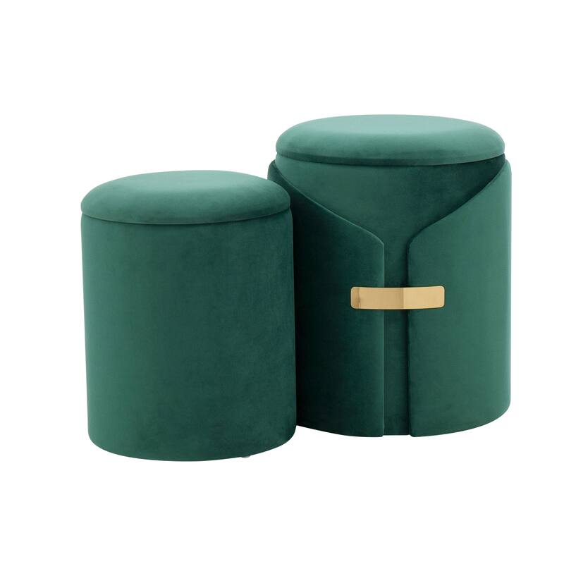 Dahlia Contemporary/Glam Nesting Ottoman Set in Velvet with Gold Metal Accent Pieces by LumiSource