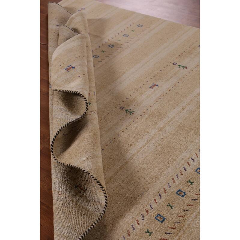 Hand Knotted Oriental 100% Wool Carpet Tribal Animal Pictorial Yellow & Gold Gabbeh Area Rug - 8' 9'' X 6' 2''