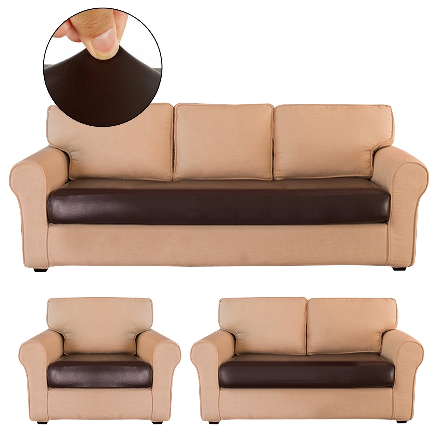 Subrtex Stretchy 1-piece PU Leather Seat Cushion Covers, XL-Sofa