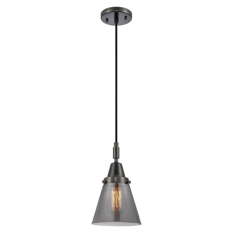 Innovations Lighting Downtown Urban - Caden Cone - 1 Light 6" Cord Hung Mini Pendant - Matte Black/Light Smoke Shade
