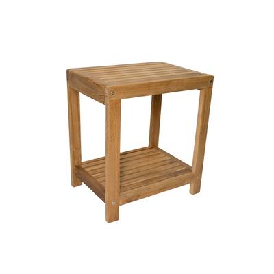 Nordic Style Natural Teak Spa Bench with Shelf – 18″ - Beige - N/A