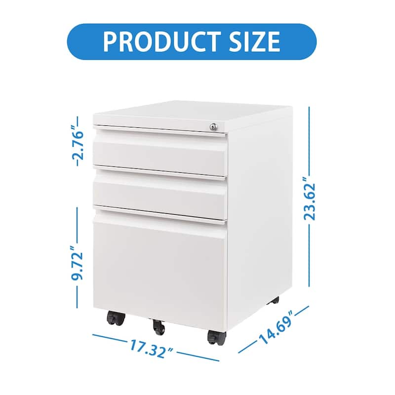 Mobile File Cabinet w/Lock,Metal Filing Cabinets for Office Organizer - White