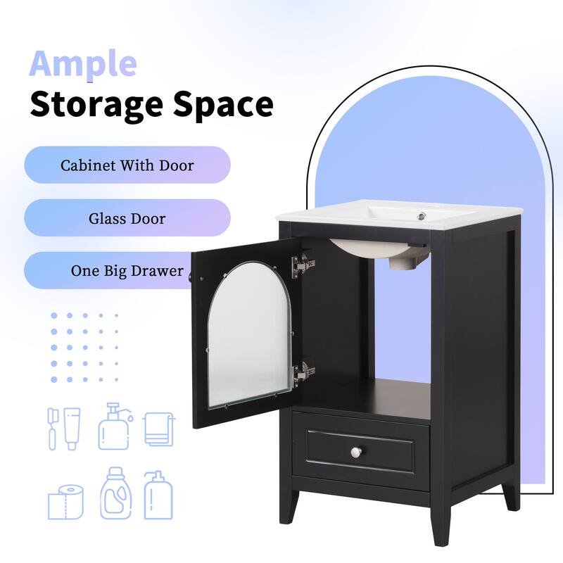 20 inch MDF Bathroom Vanity with Sink, Bathroom Cabinet with Soft Closing Glass Door