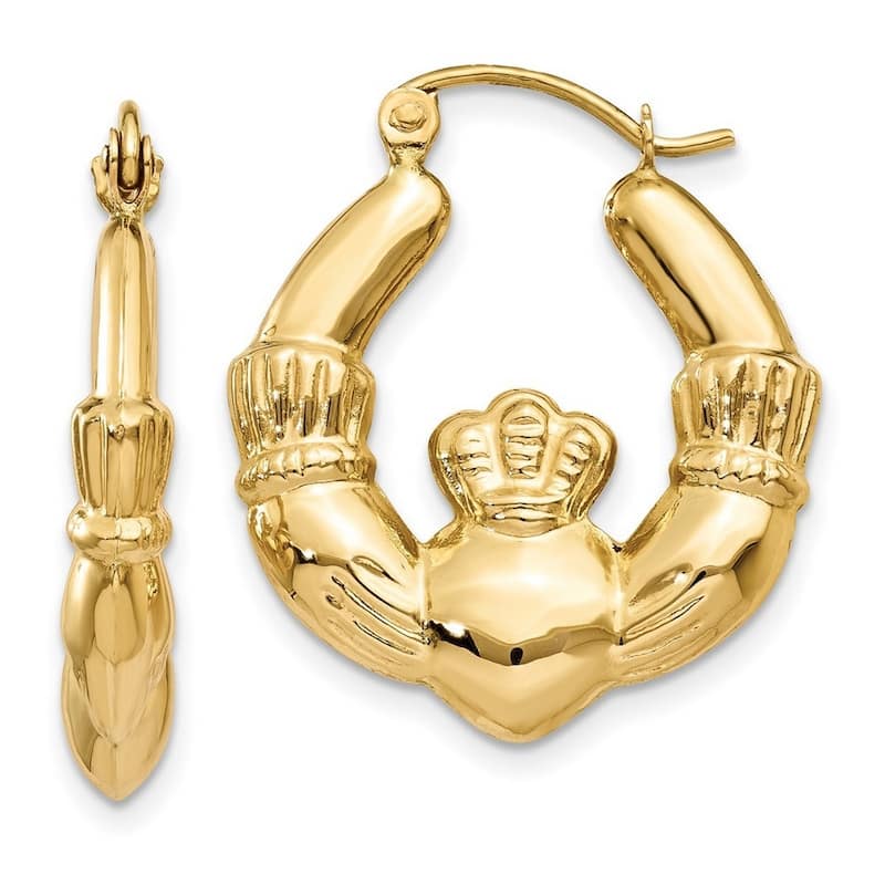 Curata 14k Yellow Gold Polished Small Irish Celtic Claddagh Hoop Earrings (3mmx10mm)