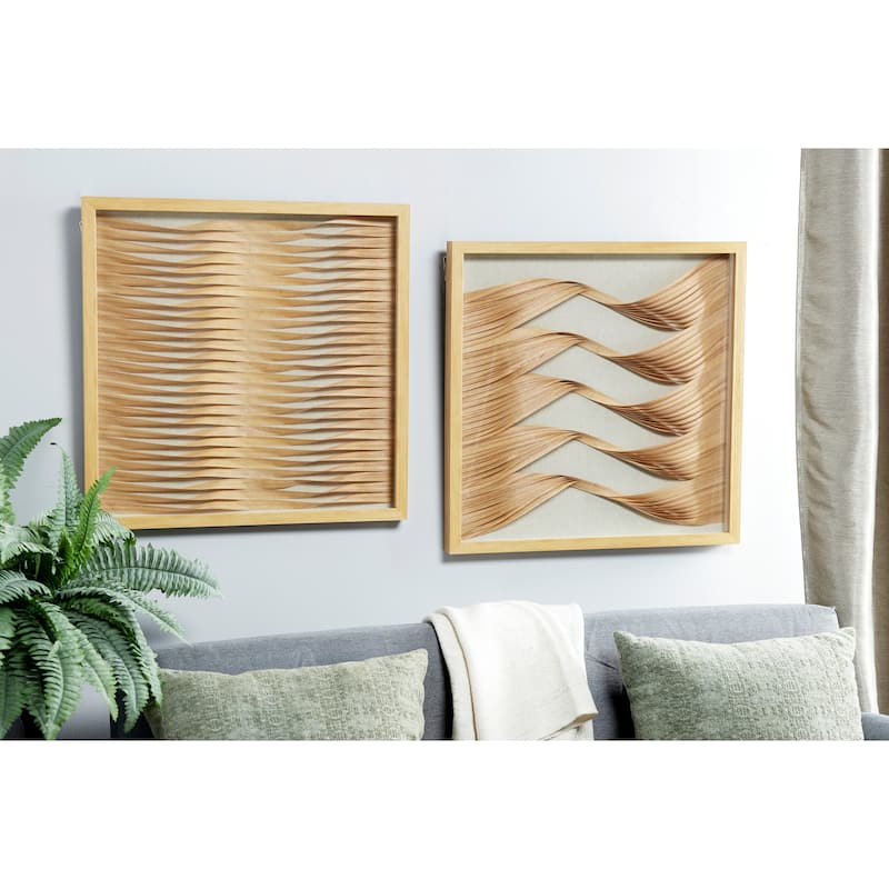 Wooden Geometric Handmade Shadow Box with Rattan Weaving - Set of 2 Brown - Roche River Decor