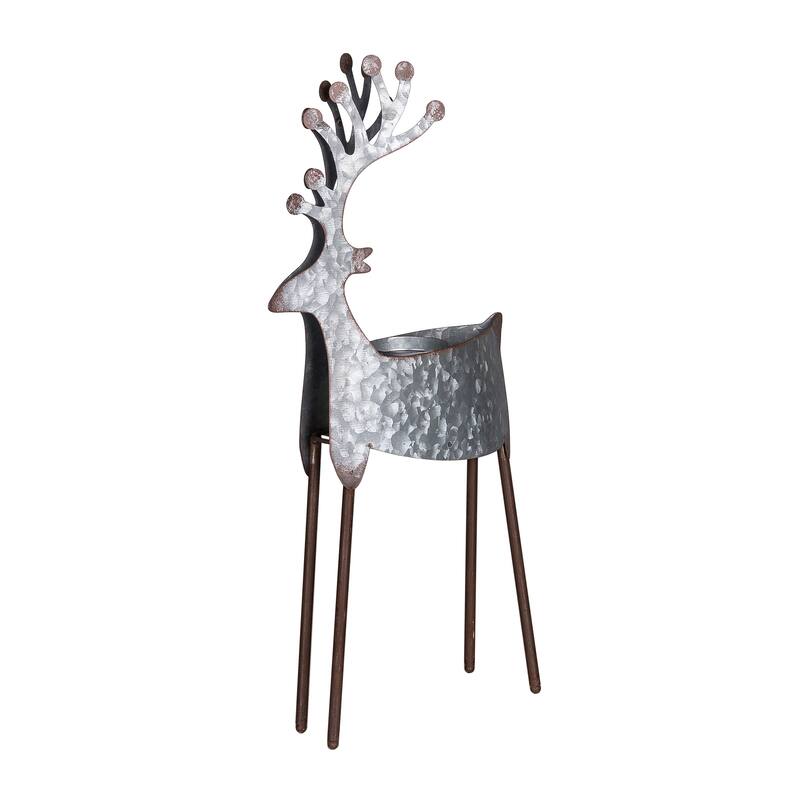 Transpac Metal 19 in. Gray Christmas Reindeer Candle Holder