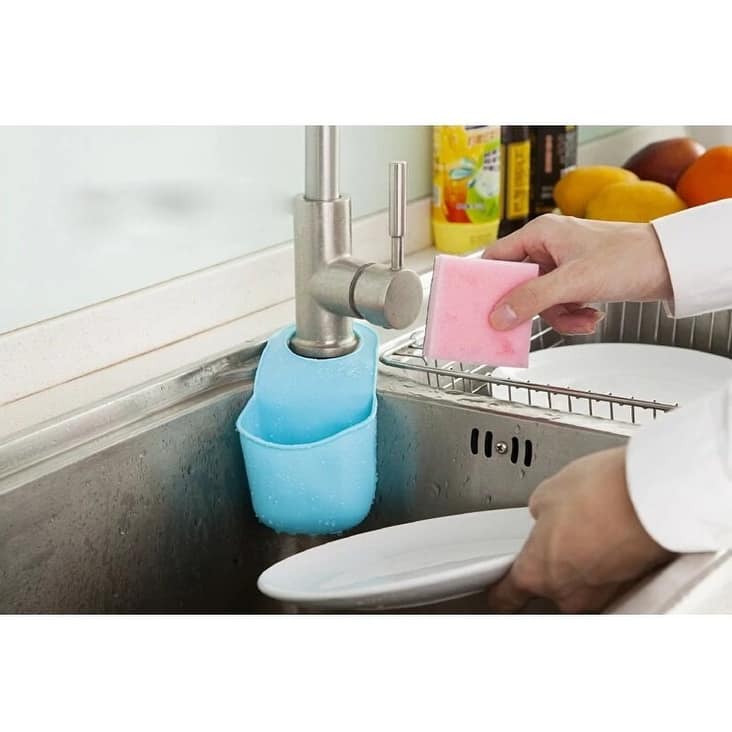 Handy Housewares Hanging Silicone Sink Caddy - For Kitchen or Bath, Hangs From Faucet, Helps Dry Sponges, Loofahs,...