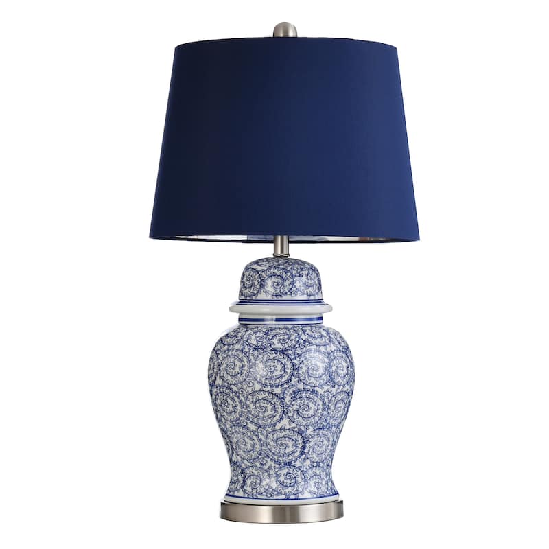 StyleCraft Blue Ivy Table Lamp - Blue Hardback Fabric Shade - Blue Ivy