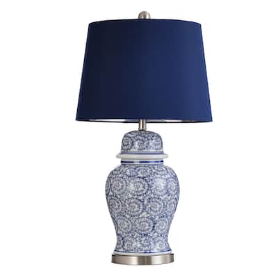 StyleCraft Blue Ivy Table Lamp - Blue Hardback Fabric Shade