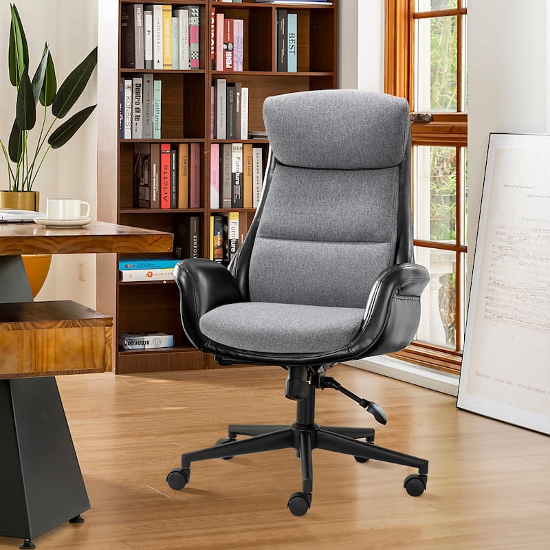 Modern High-Back Leatherette Adjustable 360-degree Swivel Executive Office Chair by Glitzhome