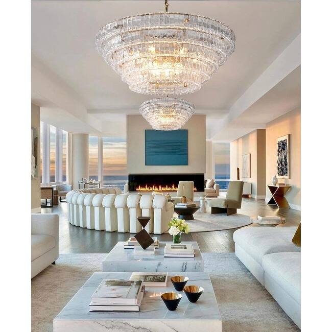 KAYLA 36 in. 6-Lights Gold Crystal Drum Chandelier