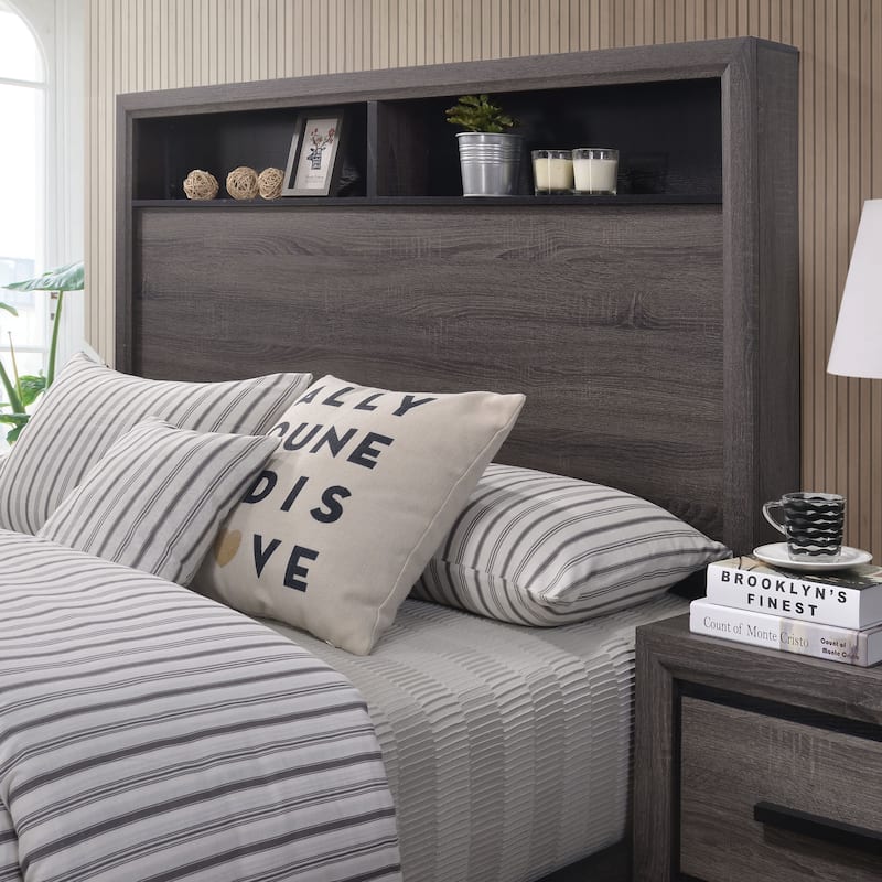Rothwell Contemporary Grey Wood 3-Piece Panel Bedroom Set with Shelves by Furniture of America