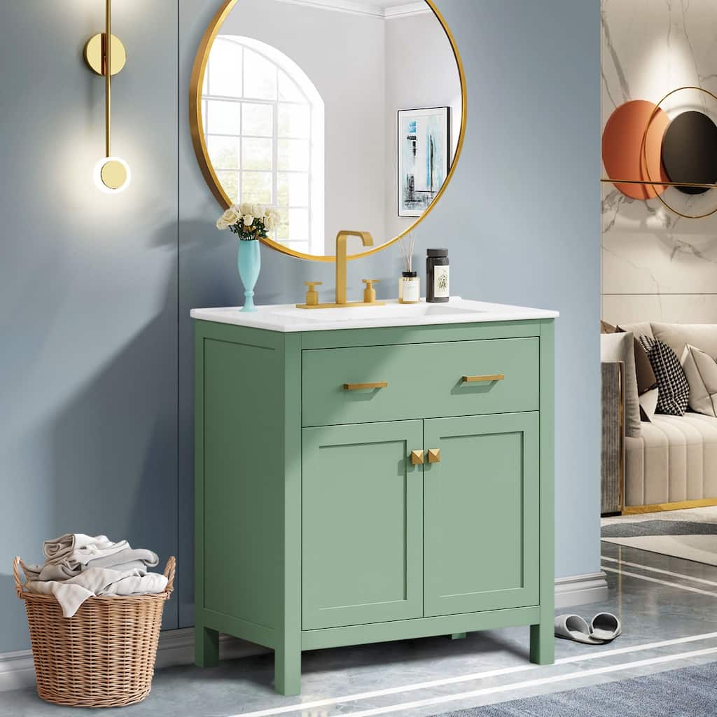 30-inch Bathroom Vanity with Ceramic Sink,2 Doors and a Shelf