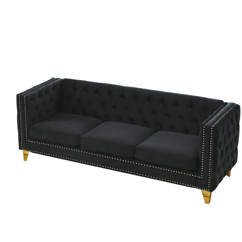 2-Pieces 5-Seat Velvet Sectional Sofa Set (3-Seater + 2-Seater) with Spring Cushions & Metal Legs