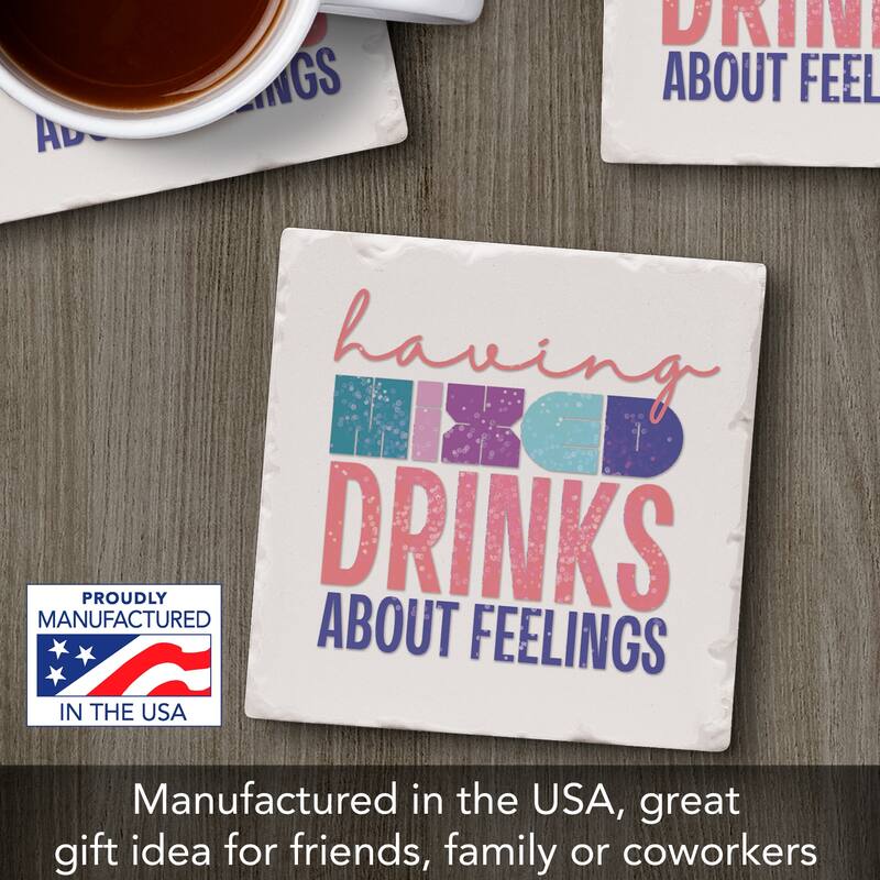 Mixed 4 Pack Absorbent Stone Coasters with Cork Backing 4" Square Made in The USA Absorbent Wipes Clean