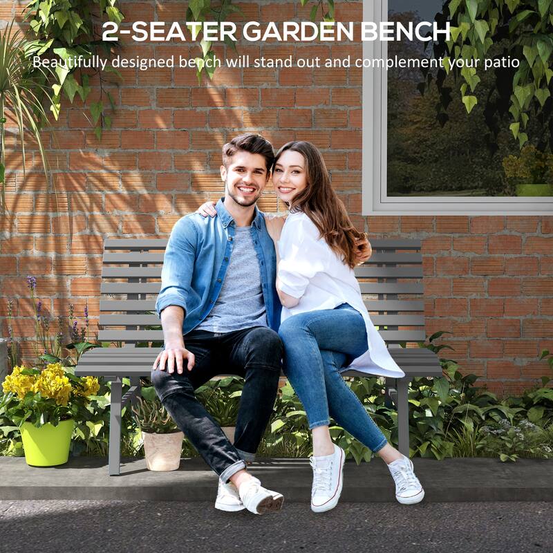 Porch Bench Outdoor Bench with Aluminum Frame, Charming Leisure Bench with Backrest, Corridor Bench Entryway Bench
