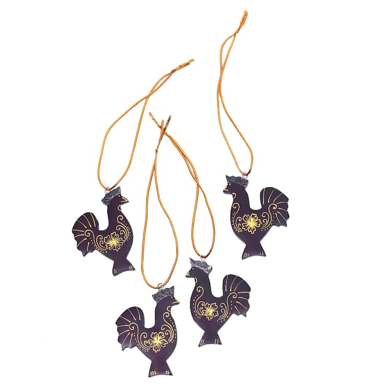 Novica Handmade Lovely Hens Mahogany Wood Ornaments (Set Of 4)