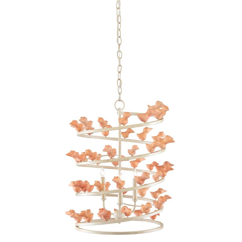 Currey & Company Adarna Terracotta Birds 3-Light Chandelier - 33"h x 29.5"dia. - 33"h x 29.5"dia. - Orange