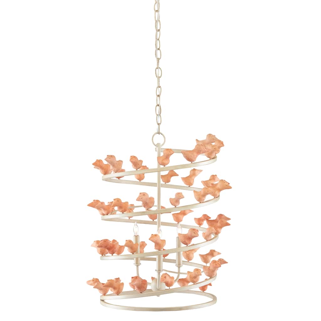 Currey & Company Adarna Terracotta Birds 3-Light Chandelier - 33"h x 29.5"dia.