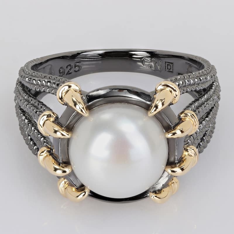 Miadora 10.5-11 mm Cultured Freshwater Pearl Ring in Black Rhodium Plated Yellow Silver