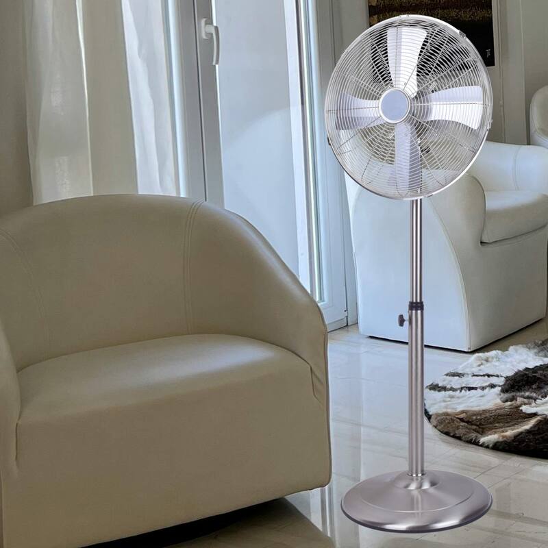 16 in Metal Stand Fan,Classic Design, Pure Copper Wiring Motor, 4 Aluminum Blade, Nickle-plating Brushed Finish