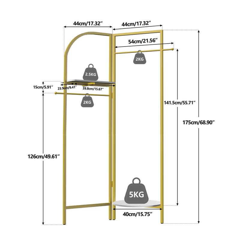 Folding Metal Gold Clothes Rail Corner Standing Coat Rack