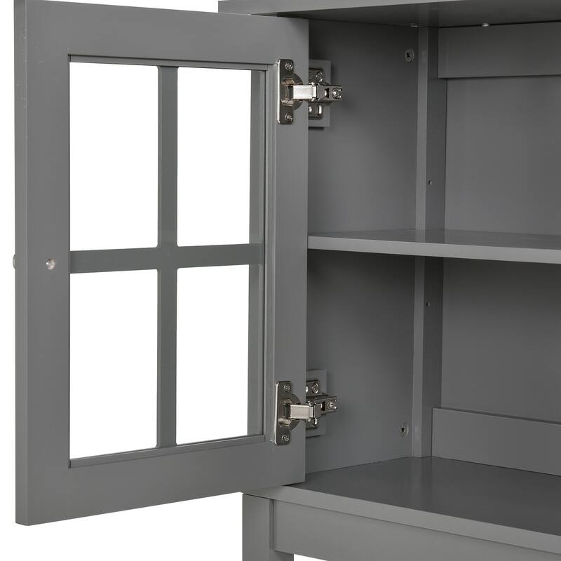 Grey Sideboard Buffet Cabinet with Glass Doors and Adjustable Shelf for Kitchen or Living Room Storage - 31.5" L x 11'W x 33" H