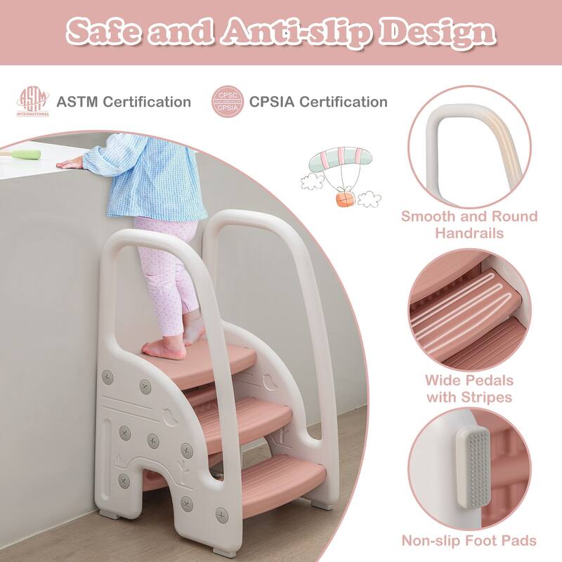 Gymax Three-Step Stool for Toddlers Children Step up Leaning Helper