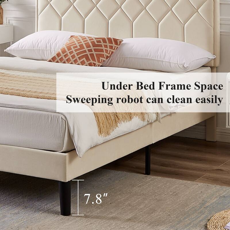 VECELO Adjustable Height Velvet Upholstered Bed Diamond Tufted Headboard with 7.8" Underbed Storage No Box Spring Needed