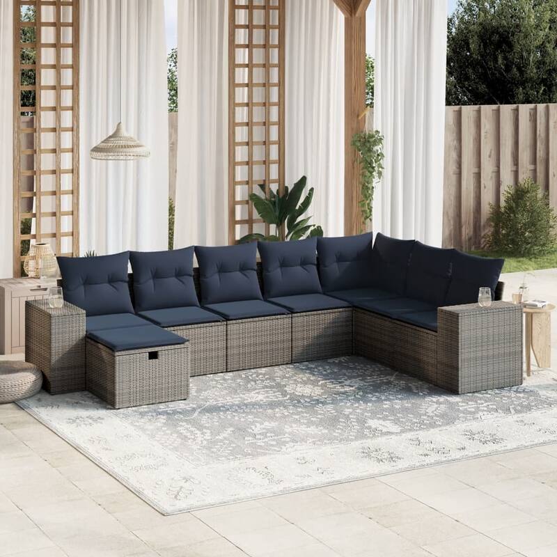 vidaXL Patio Sofa Set with Cushions Outdoor Conversation Furniture Poly Rattan - 24.4" x 24.4" x 27.2" - Gray without table