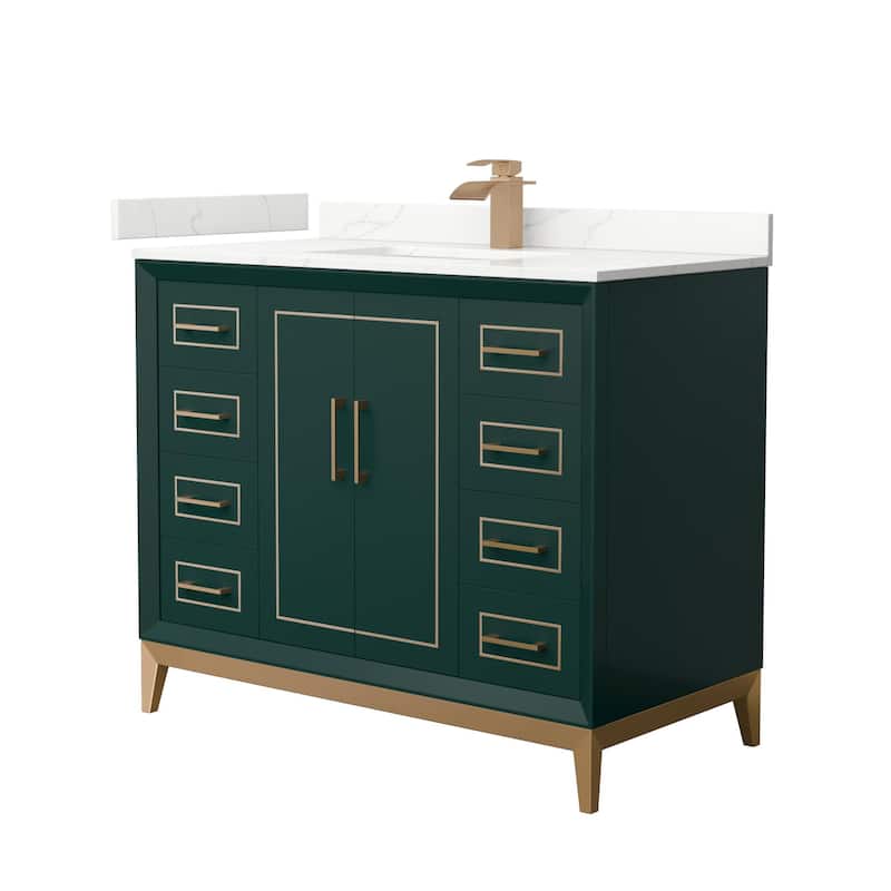 Wyndham Collection WCH515142S-QTZ-UNSMXX Marlena 42" Free Standing - Green / Giotto Quartz Top / Satin Bronze Hardware