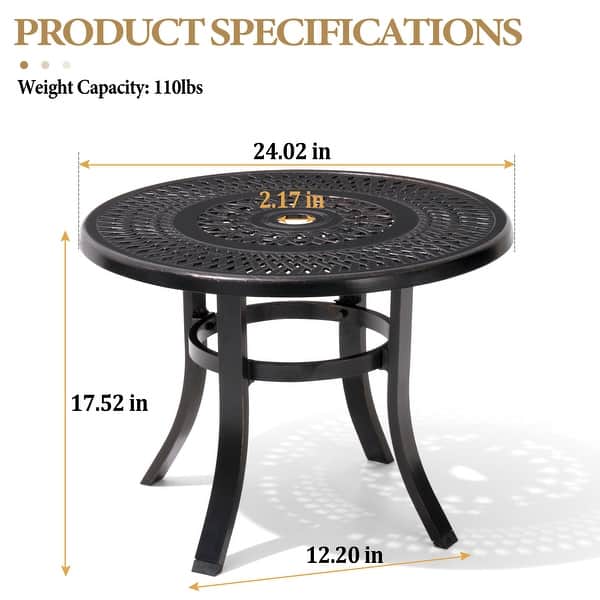 Outdoor Cast Aluminum Patio Side Table Round Table with Umbrella Hole - 24.02" Dia. x 17.52" H