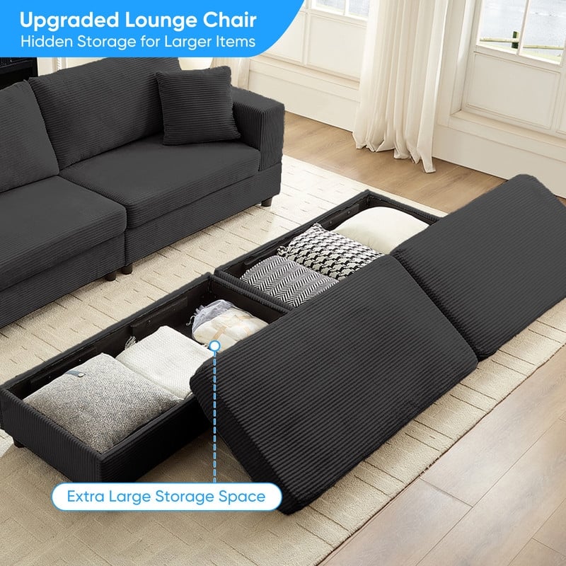 Mixoy Corduroy Chaise Lounge Deep Seat Sleeper Sofa Chair with Storage Ottoman,Upholstered 1-Seater/Loveseat Sofa Couch