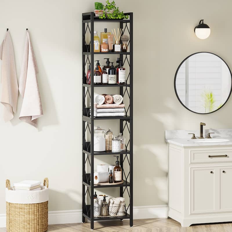 78.7 Inch Extra Tall Narrow Bookshelf, 7 Tier Corner Bookcase