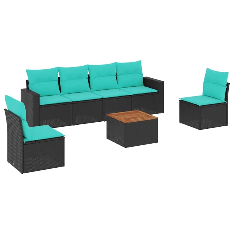 vidaXL 7 Piece Patio Sofa Set with Cushions Black Poly Rattan - 21.7 x 24.4 x 27.2