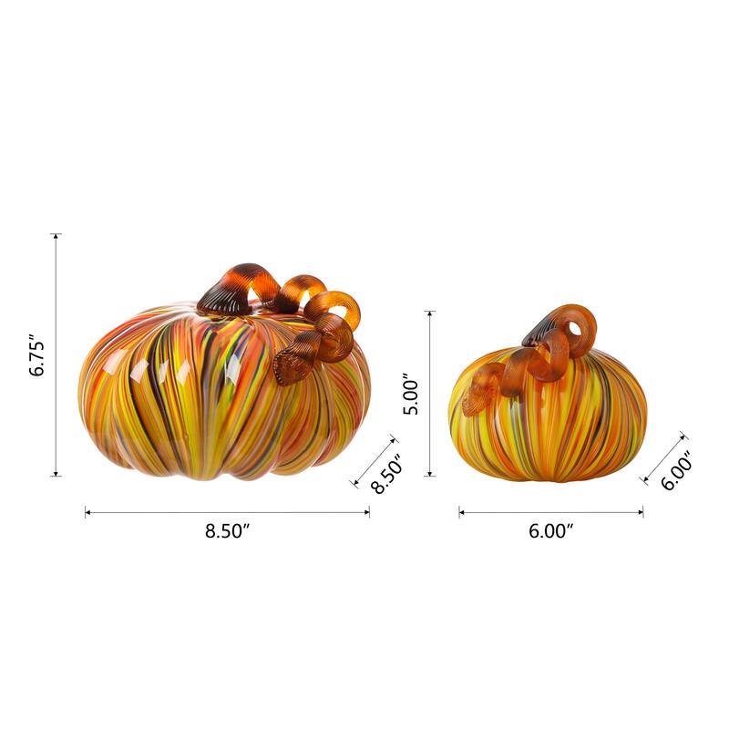 Glitzhome Fall Harvest Multi Striped Handblown Glass Pumpkins Thanksgiving Table Accent