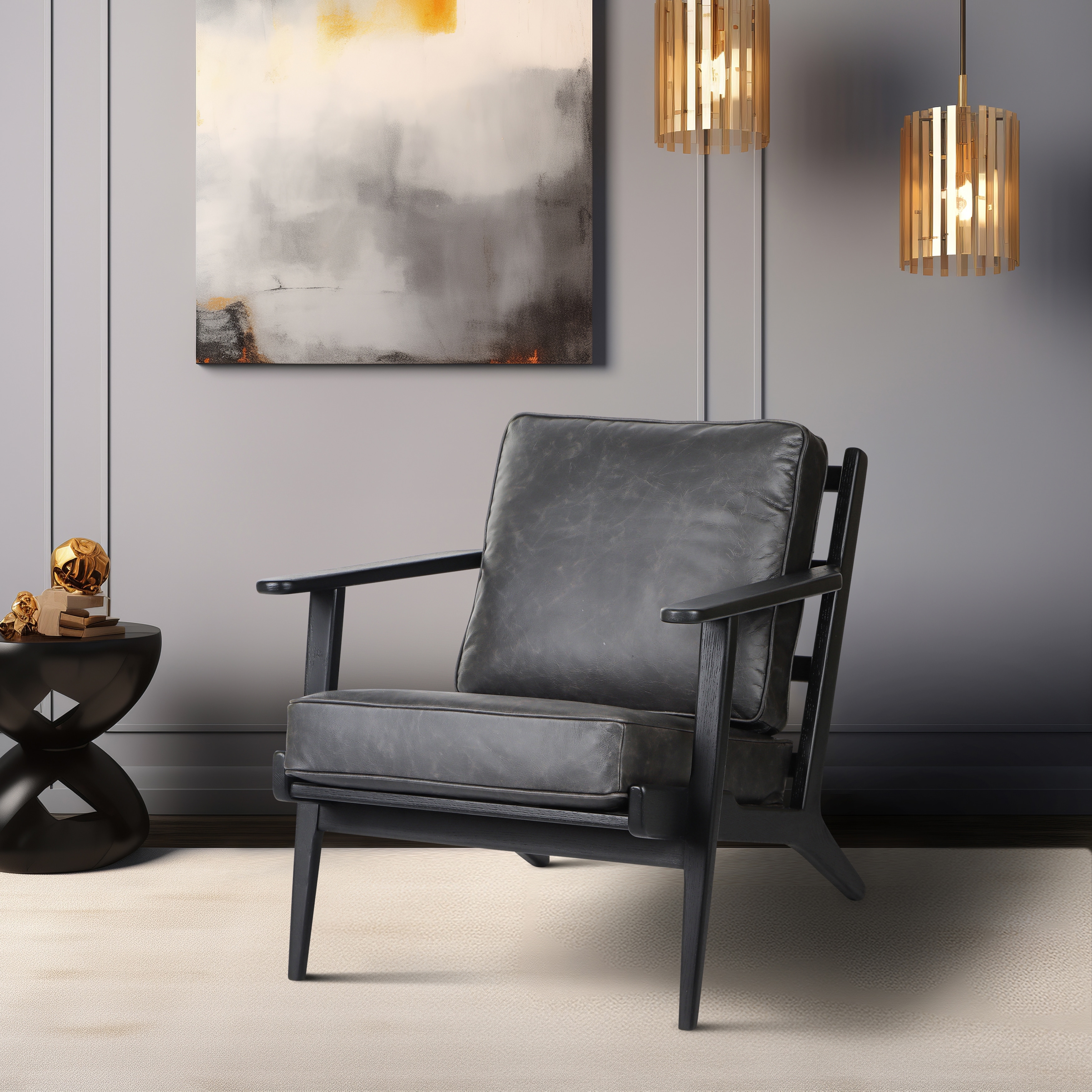 Sagebrook Home Andromeda Top Grain Leather Accent Chair in Black