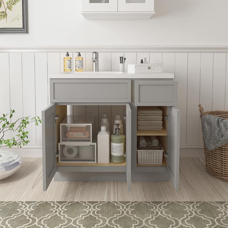 Vanity Art 36" Oak Freestanding Bathroom Vanity Cabinet without Top
