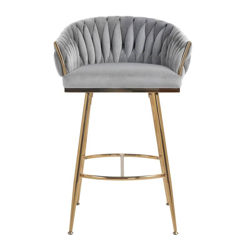 26"H Seat Height Velvet Bar Stools with Golden Chromed Base and Footrest,2PCS