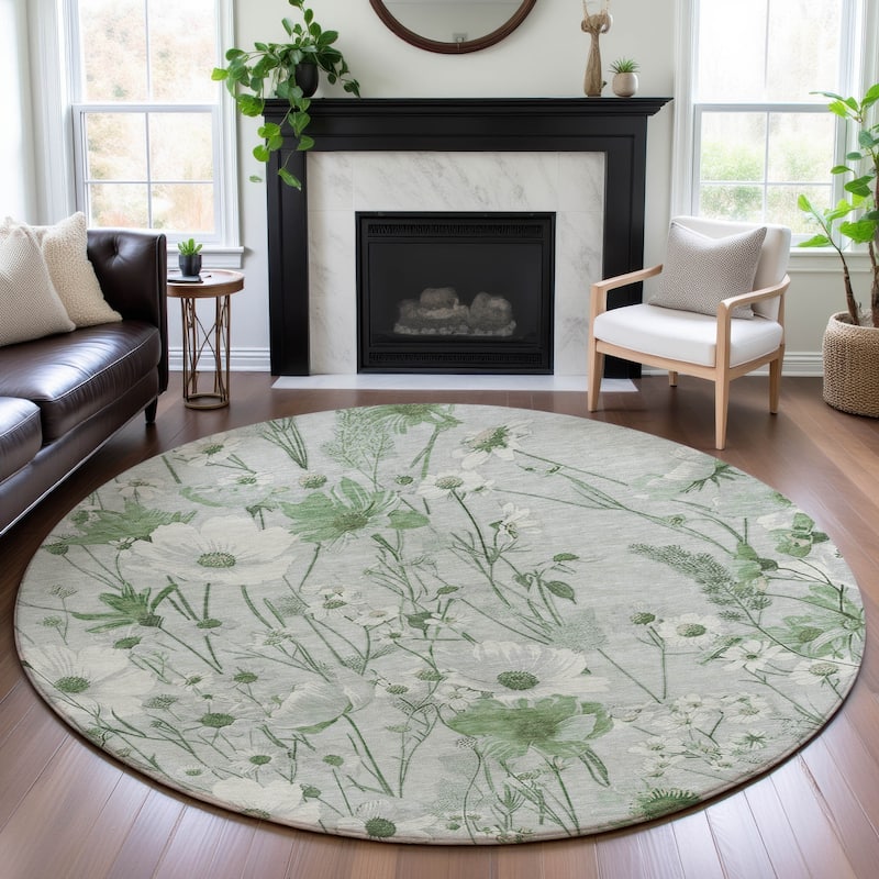 Premium Washable Super Soft Floral Mayfield Rug - Mint - 8' x 8'