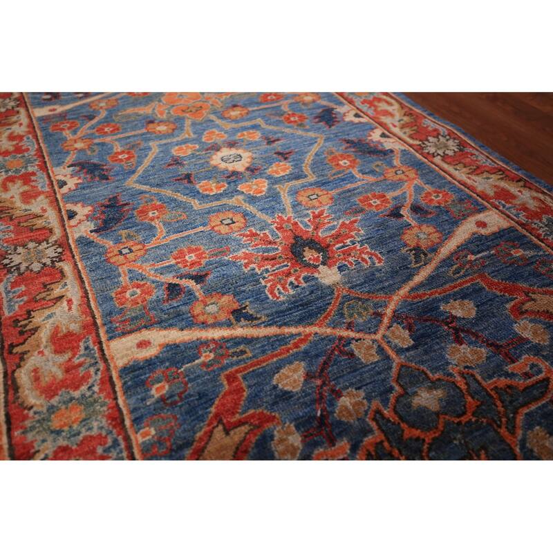 Blue Vegetable Dye Ziegler Oriental Runner Rug Handmade Wool Carpet - 2'8" x 12'11"