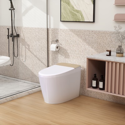 Smart Bidet Toilet with Heated Water/Adjustable Washing Settings/Air Dryer/LED-light, One Piece Bidet-Toilet with Remote Control