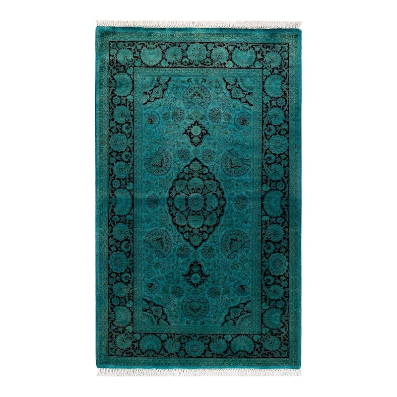 Overton Hand Knotted Wool Vintage Inspired Modern Contemporary Overdyed Blue Area Rug - 3' 2" x 5' 3"