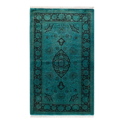 Overton Hand Knotted Wool Vintage Inspired Modern Contemporary Overdyed Blue Area Rug - 3' 2" x 5' 3"
