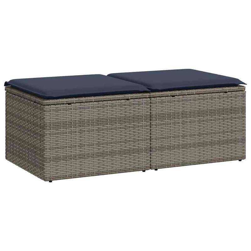 vidaXL Patio Sofa Set with Cushions Sectional Stools 2 Piece Poly Rattan Acacia - 21.7 x 21.7 x 14.6