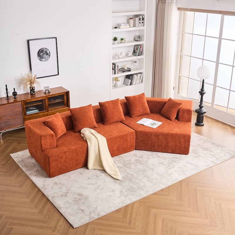 Orange Polyester Memory Foam Couch, No Installation, Deep Seat - Multi-Color