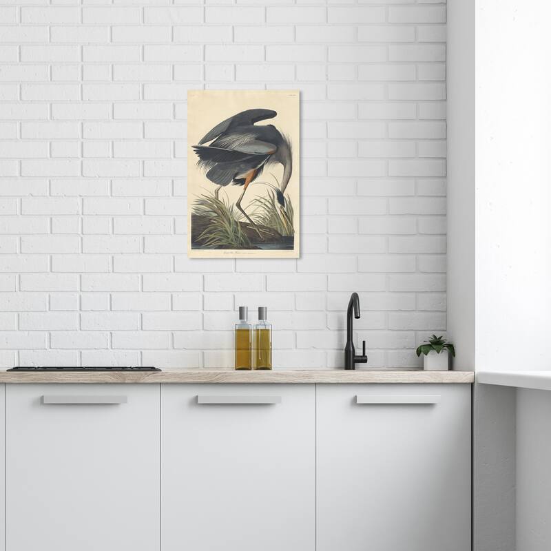 Wynwood Studio Canvas Animals Robert Havell - Great blue Heron Gray and Traditional Wall Art Canvas Print - 24 x 16